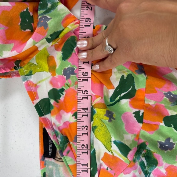 Pretty Little Thing Orange and Green Long Sleeve Floral Midi Dress Tik Tok - Picture 14 of 16